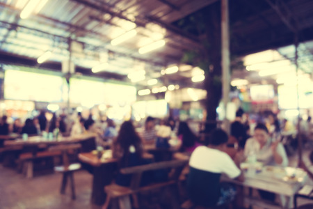 Abstract blur and defocused street and local market in Thailand - Vintage Filterの写真素材