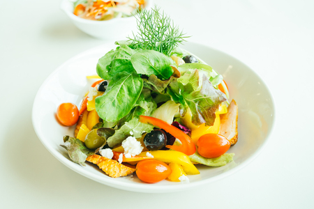 Smoked duck breast with vegetable salad in white plate - Healthy food styleの写真素材