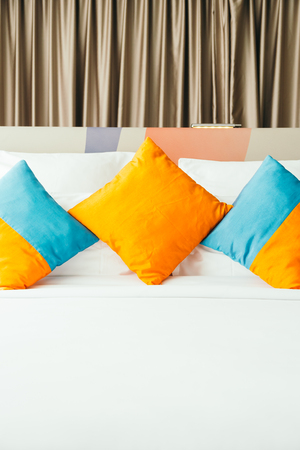 Pillow on bed decoration interior of bedroomの写真素材