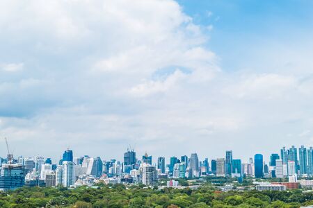 Beautiful office building tower and architecture in bangkok city skyline of Thailandのeditorial素材