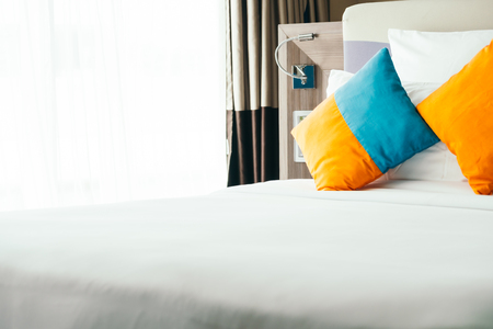 Pillow on bed decoration interior of bedroomの写真素材