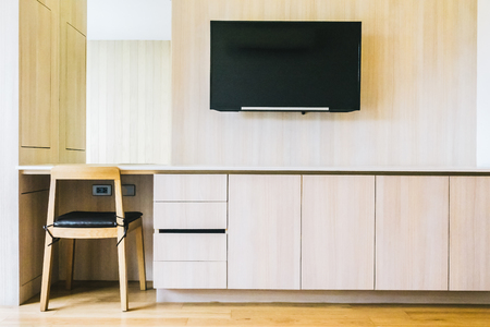 Television on wall decoration living area interiorの写真素材