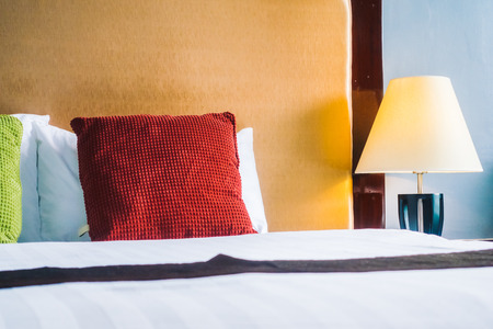 Comfort pillow on bed decoration interior of bedroomの写真素材