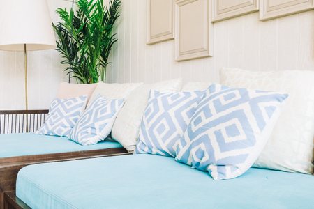 Comfortable pillow on sofa decoration of living room interiorの写真素材