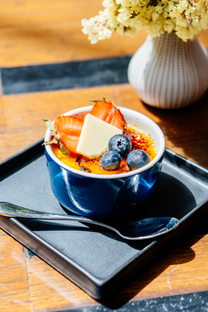 Sweet dessert with caramel cream bruleeの写真素材