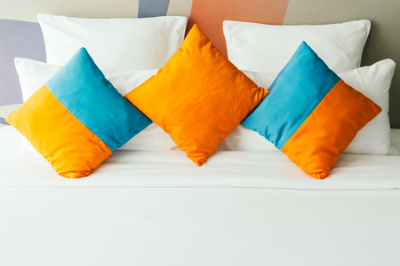 Pillow on bed decoration interior of bedroomの写真素材
