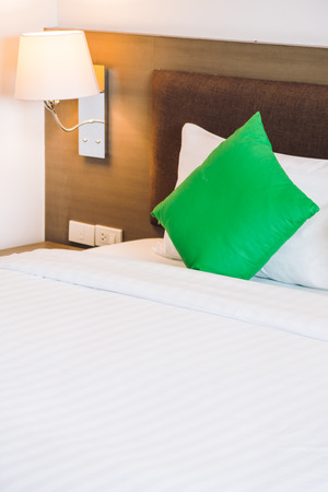 Comfort pillow on bed decoration interior of bedroomの写真素材