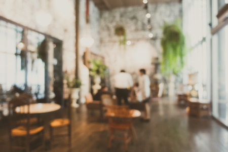 Abstract blur and defocused restaurant and coffee shop cafe interior for background - Vintage Filterの写真素材