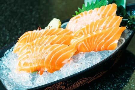 Raw and fresh salmon meat sashimi - Japanese food styleの写真素材