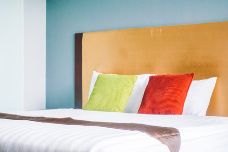 Comfort pillow on bed decoration interior of bedroomの写真素材