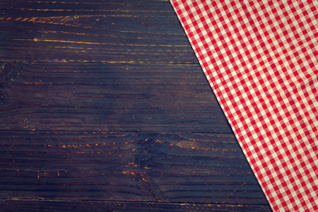 Kitchen cloth on wood table with copy space - Vintage Filterの写真素材