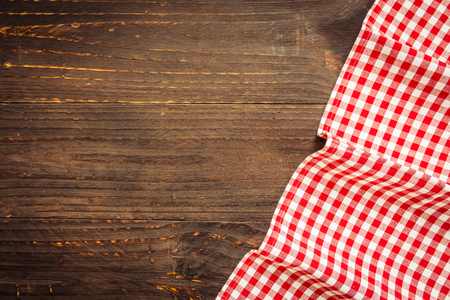 Kitchen cloth on wood table with copy space - Vintage Filterの写真素材