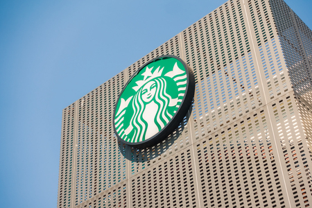 PATTAYA , THAILAND Jan 18 2018 Starbucks sign and store around motorway express. Starbuck chain of coffee shops, founded in Seattleのeditorial素材
