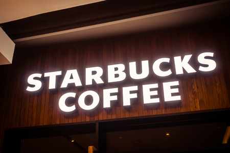 PATTAYA , THAILAND Jan 19 2018 Starbucks sign and store Starbuck chain of coffee shops in THAILAND and around the worldのeditorial素材
