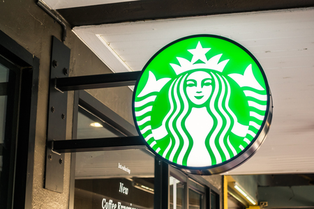 PATTAYA , THAILAND Jan 20 2018 Starbucks sign and store around motorway express. Starbuck chain of coffee shops, founded in Seattleのeditorial素材