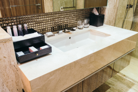 Faucet and sink decoration in bathroom interiorの写真素材