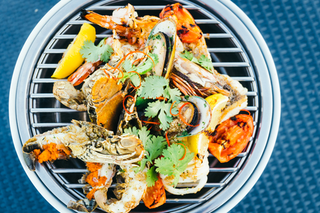 Mixed grilled seafood with shrimp squid shell and otherの写真素材