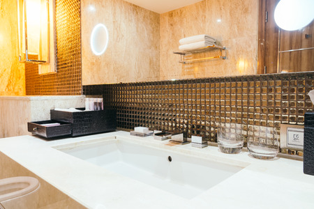 Faucet and sink decoration in bathroom interiorの写真素材