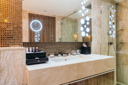 Faucet and sink decoration in bathroom interiorの写真素材