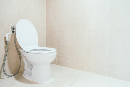 White toilet bowl and seat decoration interiorの写真素材