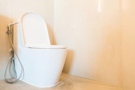 White toilet bowl seat decoration in bathroom interiorの写真素材