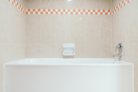 White bathtub decoration in bathroom interiorの写真素材