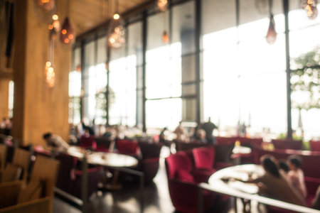 Abstract blur restaurant interior for background - vintage filterの写真素材