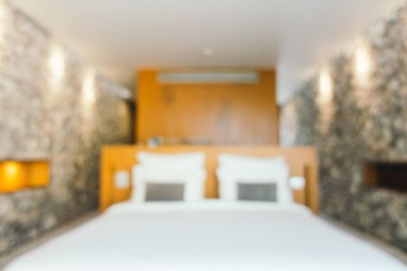 Abstract blur defocused hotel bedroom interior for backgroundの写真素材