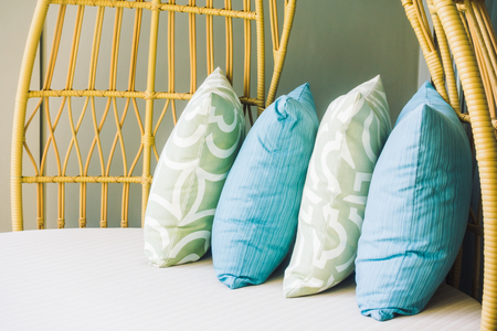 Pillow on sofa with outdoor viewの写真素材