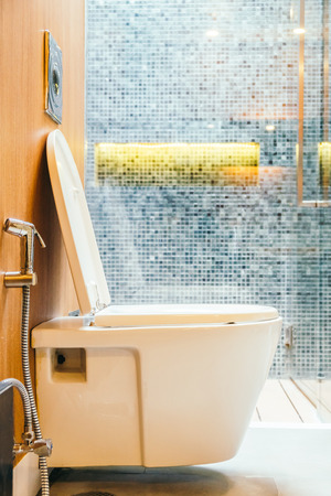 White toilet bowl seat decoration in bathroom interiorの写真素材