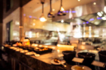 Abstract blur restaurant and coffee shop cafe interior for background - Vintage Filterの写真素材