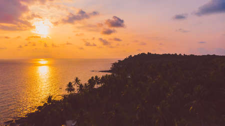 Aerial view with sea and beach on the island at sunset time for travel - Holiday Vacation conceptの写真素材