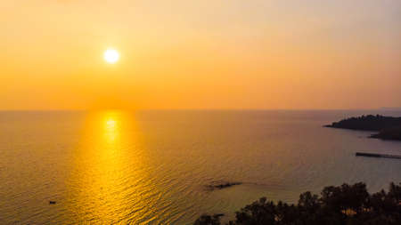 Aerial view with sea and beach on the island at sunset time for travel - Holiday Vacation conceptの写真素材