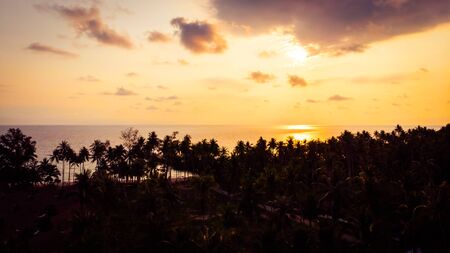 Aerial view with sea and beach on the island at sunset time for travel - Holiday Vacation conceptの写真素材