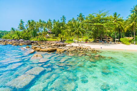 Beautiful tropical beach and sea with coconut palm tree in paradise island - Holiday Vacation conceptの写真素材