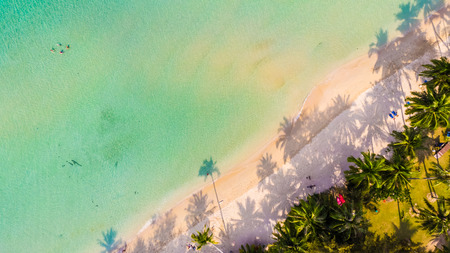 Aerial view with beautiful tropical sea and beach landscape for travel - Holiday Vacation concept