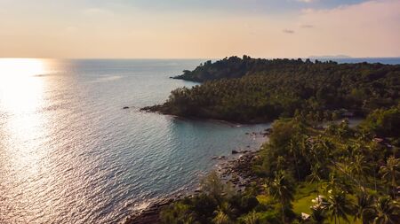 Aerial view with sea and beach on the island at sunset time for travel - Holiday Vacation conceptの写真素材