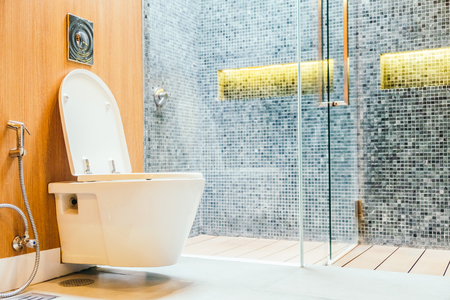 White toilet bowl seat decoration in bathroom interiorの写真素材