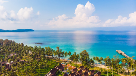 Aerial view with beautiful tropical sea and beach landscape for travel - Holiday Vacation conceptの写真素材