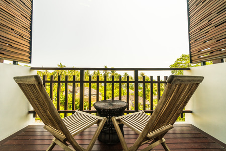 Outdoor patio decoration with table and chairの写真素材