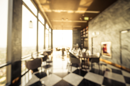 Abstract blur and defocused restaurant and coffee shop interior for backgroundの写真素材
