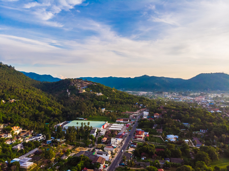 Aerial view of beautiful tropical beach and sea with palm and other tree in koh samui island for travel and vacationの写真素材