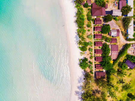 Beautiful Aerial view of beach and sea with coconut palm tree in paradise island for vacationの写真素材