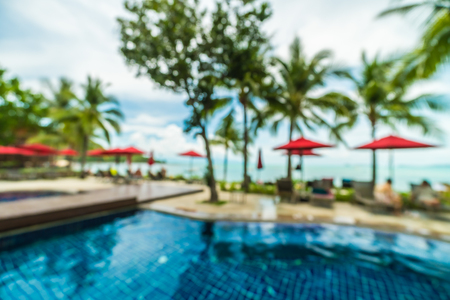 Abstract blur and defocused outdoor swimming pool in hotel and resort background for travel and vacationのeditorial素材