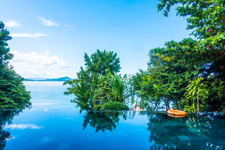 Beautiful luxury outdoor swimming pool in hotel and resort for vacation and travelのeditorial素材