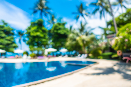Abstract blur and defocused outdoor swimming pool in luxury hotel and resort for holiday travel and vacationの写真素材