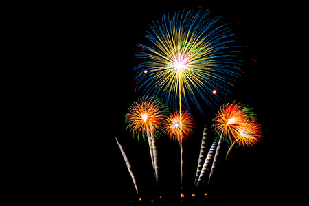 Beautiful color fireworks display on black sky at night for celebration
