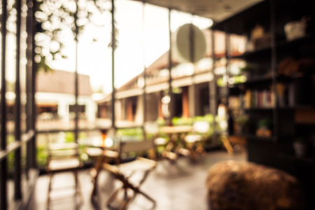 Abstract blur and defocused restaurant and coffee shop interior for backgroundの写真素材