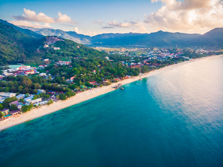 Beautiful aerial view of beach and sea or ocean in koh samui island Thailand for travel and vacationの写真素材