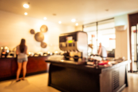 Abstract blur and defocused restaurant and coffee shop interior for background and surfaceの写真素材